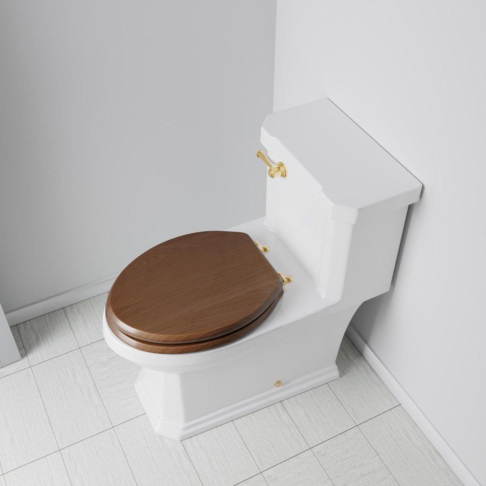 Elongated Closed-Front Toilet Seat and Lid in Natural Oak Wood with Piano Finish 