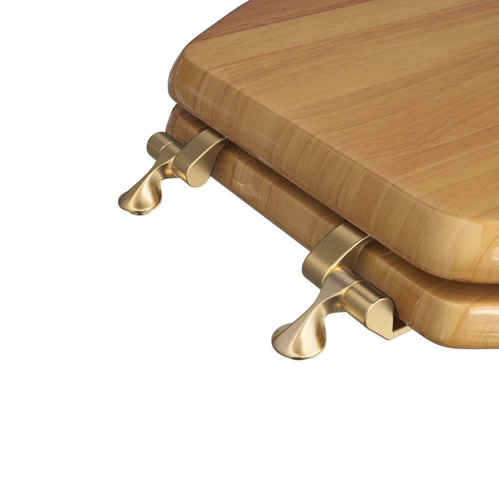 Elongated Closed-Front Toilet Seat and Lid in Natural Oak Wood with Piano Finish 