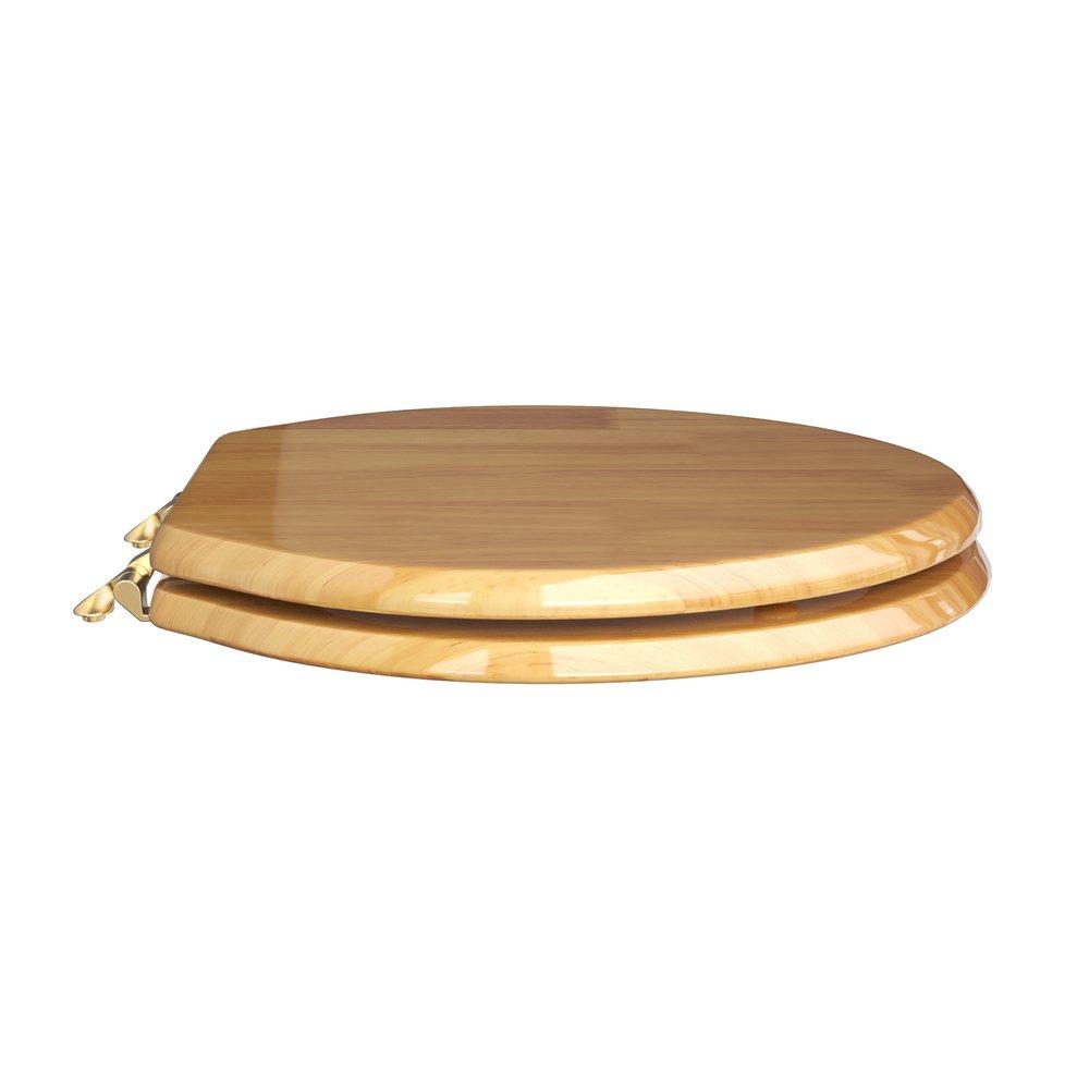 Elongated Closed-Front Toilet Seat and Lid in Natural Oak Wood with Piano Finish 