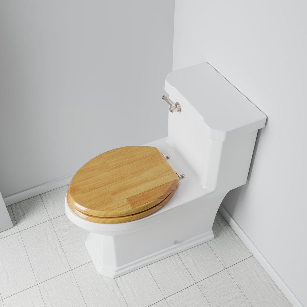 Elongated Closed-Front Toilet Seat and Lid in Natural Oak Wood with Piano Finish 