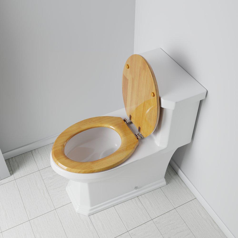 Elongated Closed-Front Toilet Seat and Lid in Natural Oak Wood with Piano Finish 