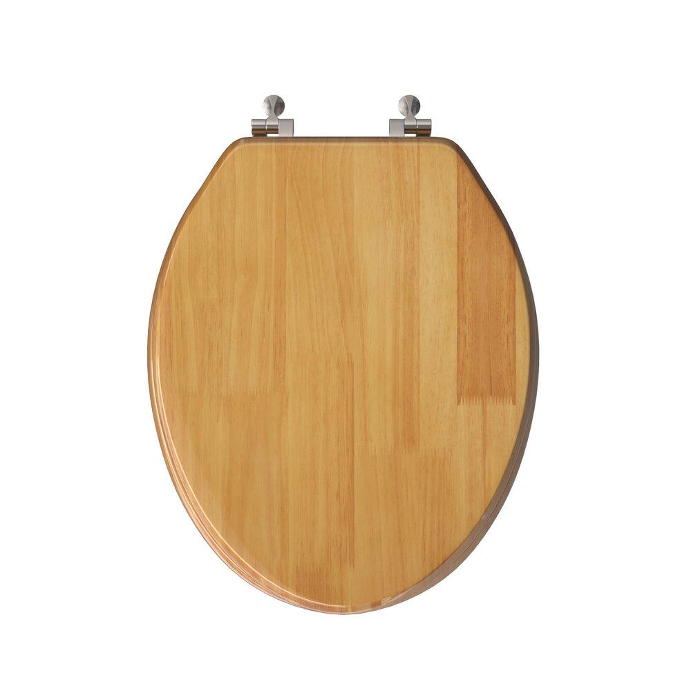 Elongated Closed-Front Toilet Seat and Lid in Natural Oak Wood with Piano Finish 