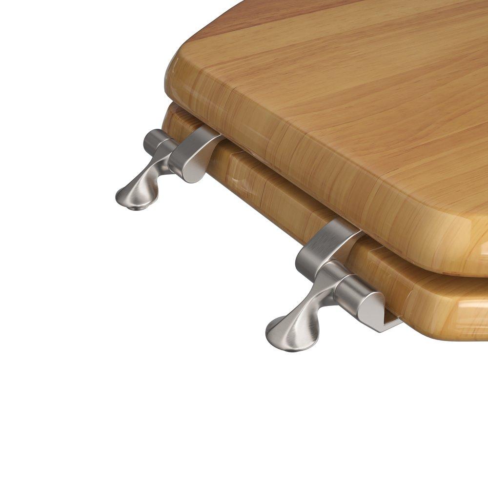 Elongated Closed-Front Toilet Seat and Lid in Natural Oak Wood with Piano Finish 