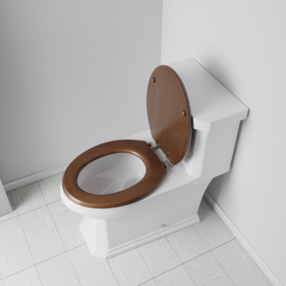 Elongated Closed-Front Toilet Seat and Lid in Natural Oak Wood with Piano Finish 