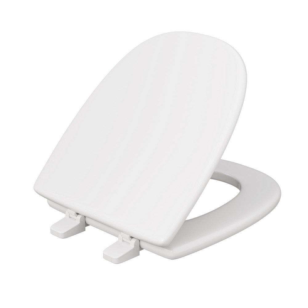 Round Closed-Front Toilet Seat and Lid in White Wood with Square Front image number 1