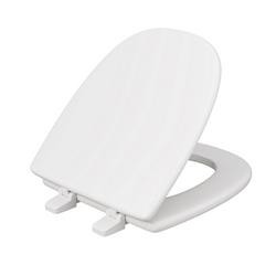 Round Closed-Front Toilet Seat and Lid in White Wood with Square Front