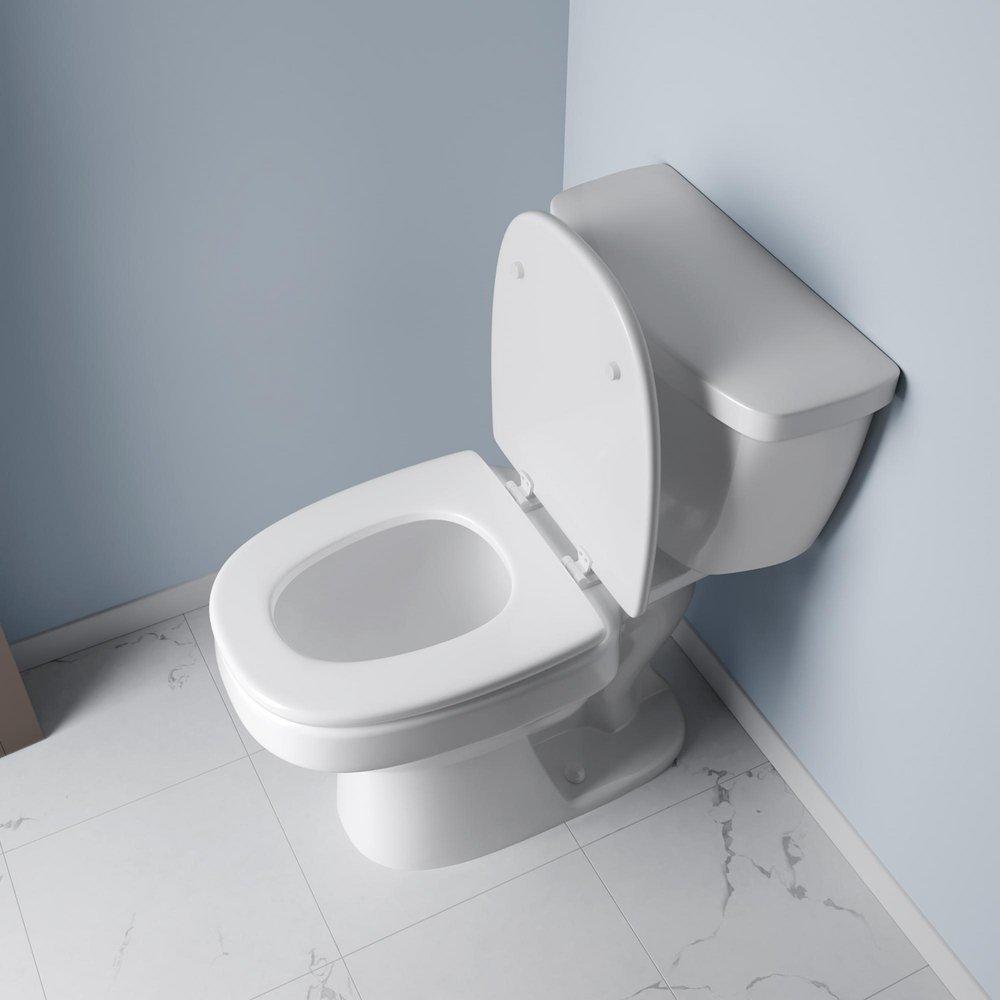 Round Closed-Front Toilet Seat and Lid in White Wood with Square Front 