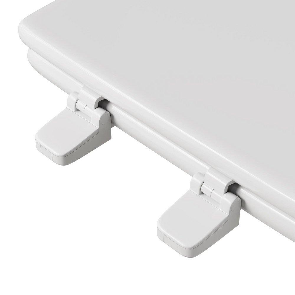 Round Closed-Front Toilet Seat and Lid in White Wood with Square Front 