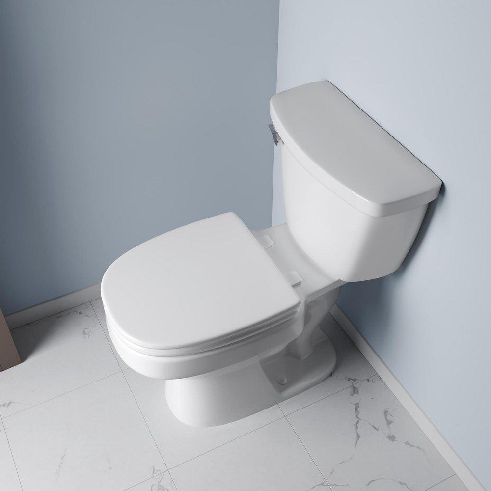 Round Closed-Front Toilet Seat and Lid in White Wood with Square Front 