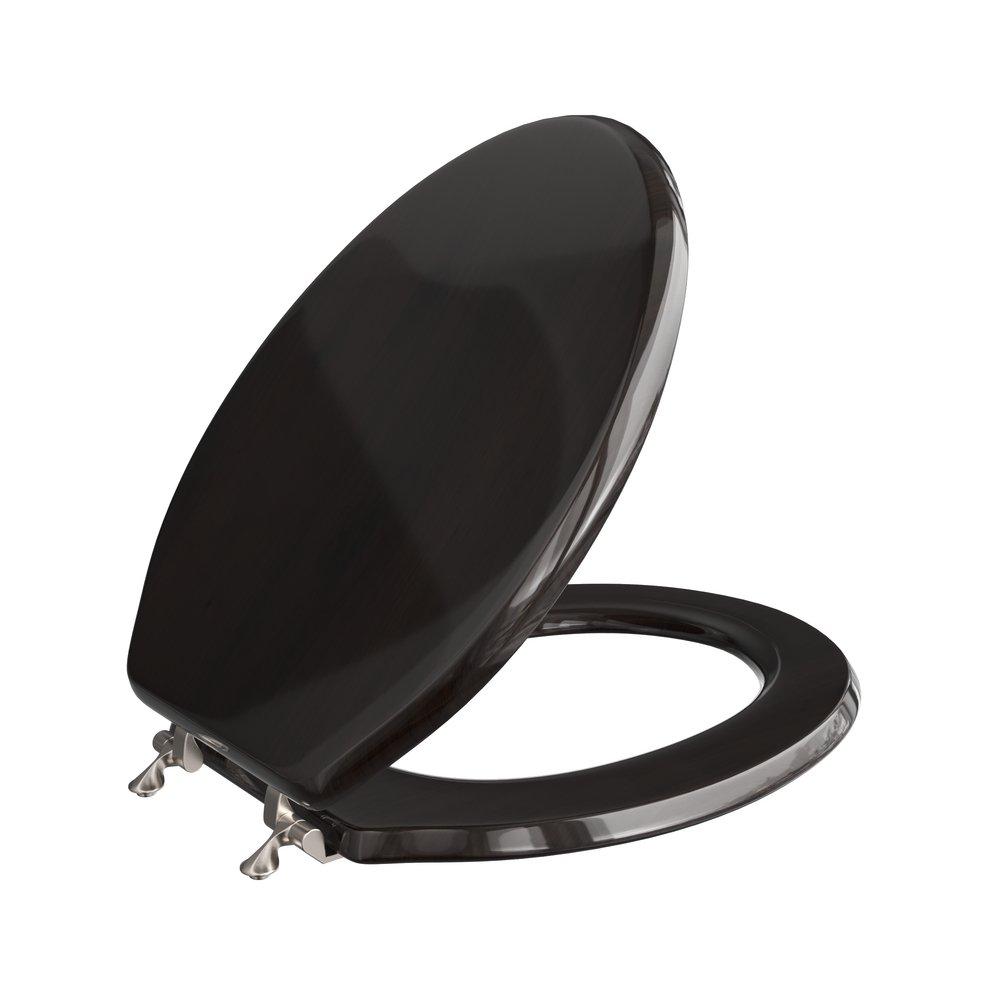Elongated Closed Front Wood Toilet Seat with Cover in Walnut Piano Finish image number 1