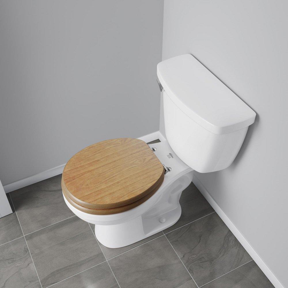 Round Closed-Front Toilet Seat and Lid in Oak Wood 