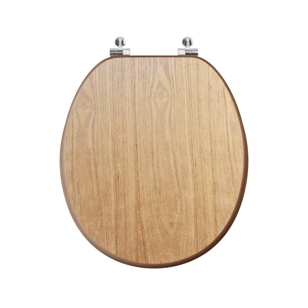 Round Closed-Front Toilet Seat and Lid in Oak Wood 