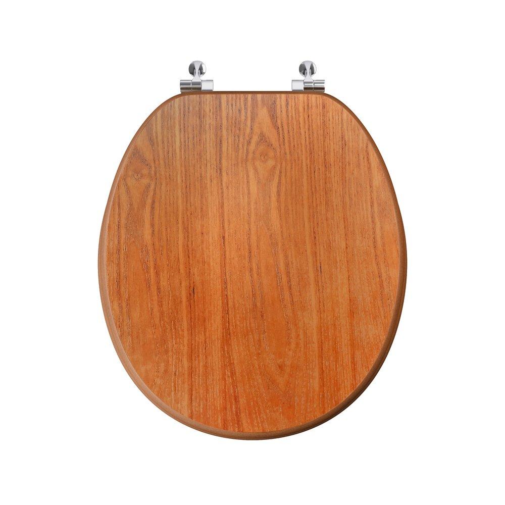 Round Closed-Front Toilet Seat and Lid in Oak Wood 