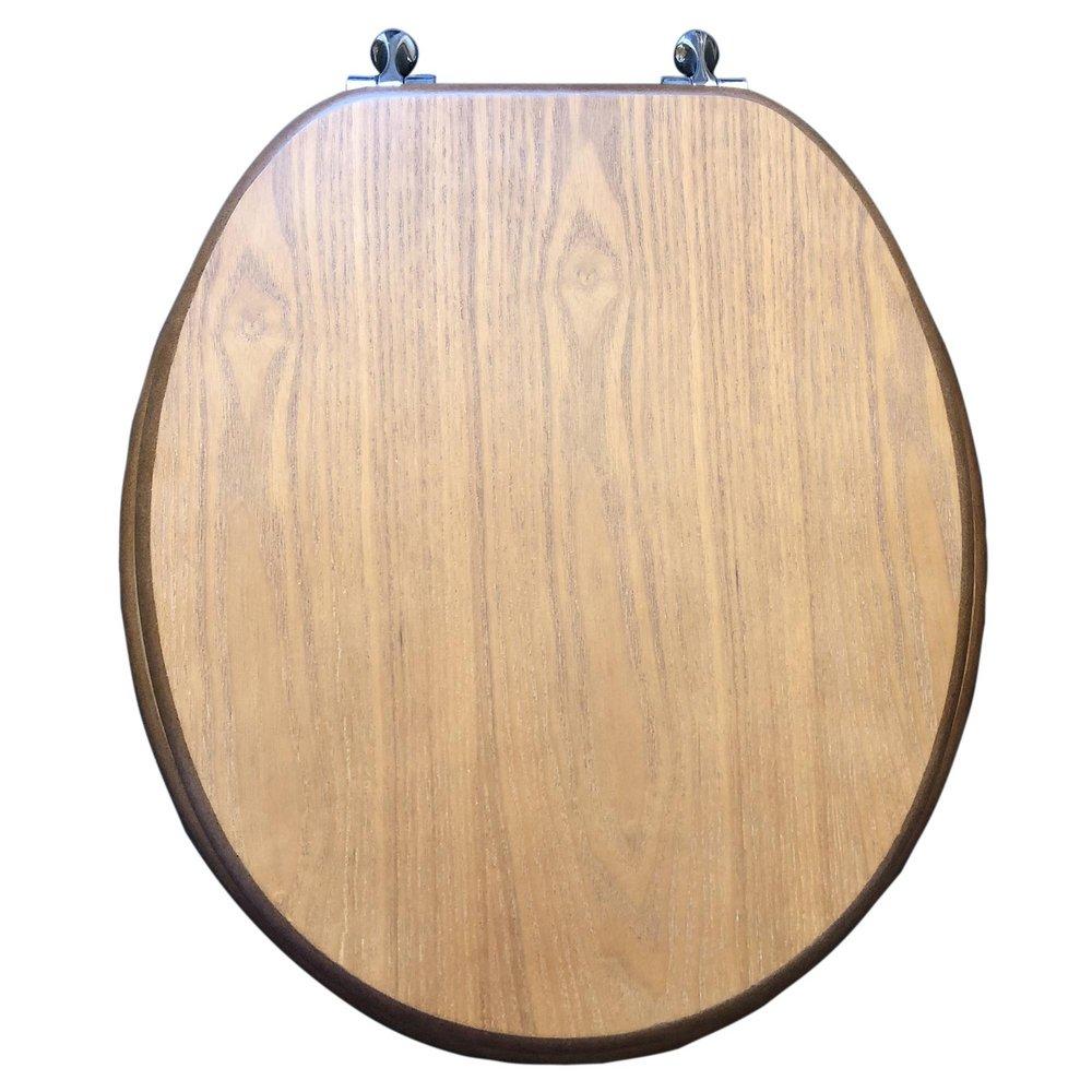 Round Closed-Front Toilet Seat and Lid in Oak Wood 