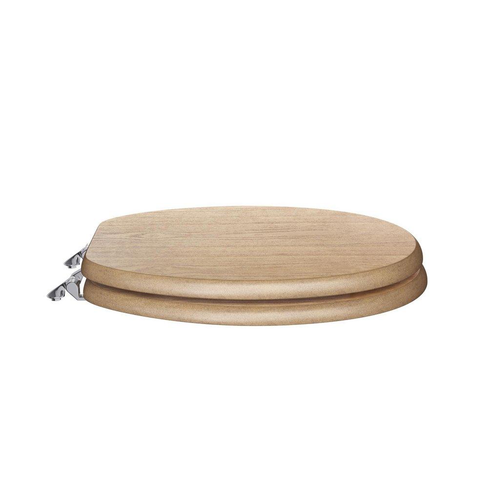 Round Closed-Front Toilet Seat and Lid in Oak Wood 