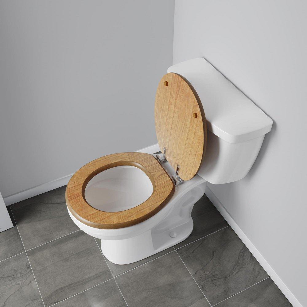 Round Closed-Front Toilet Seat and Lid in Oak Wood 