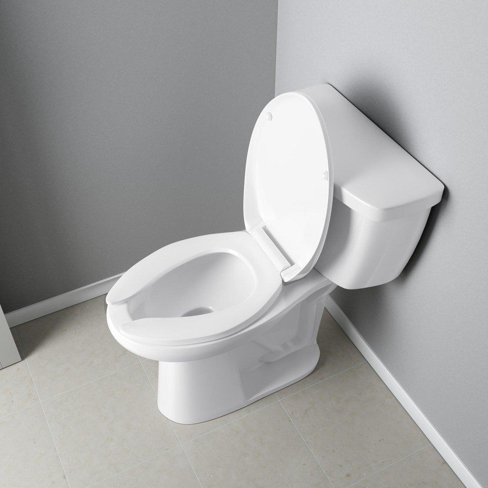 Elongated Open Front Toilet Seat with Cover in White 
