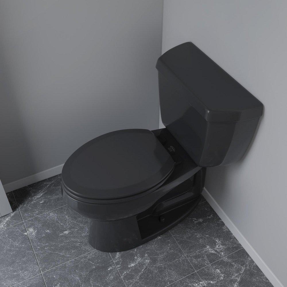 Elongated Closed-Front Toilet Seat and Lid in Black Wood 