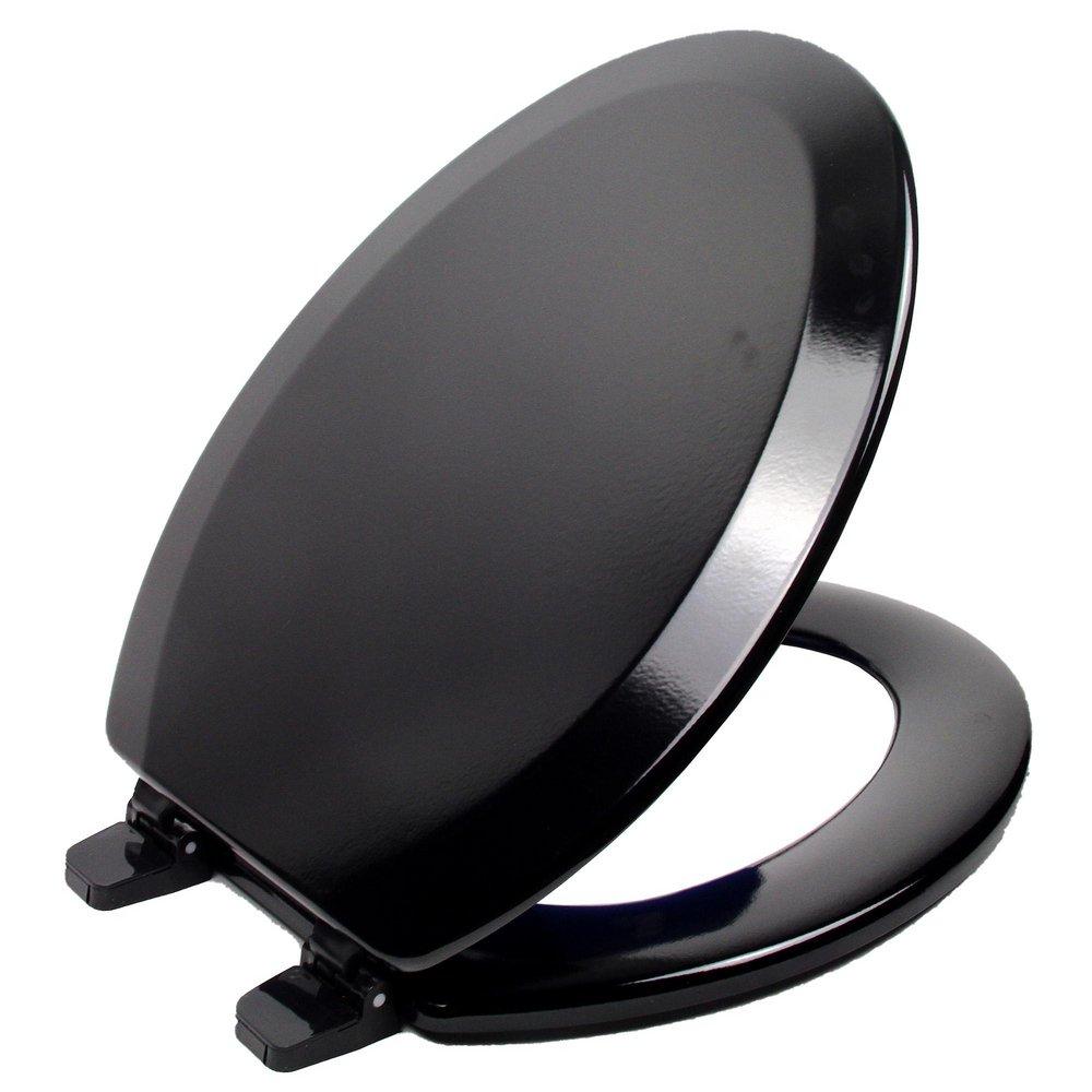 Elongated Closed-Front Toilet Seat and Lid in Black Wood 