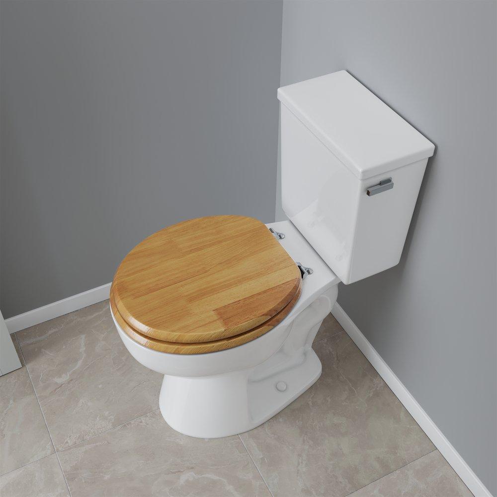 Round Closed-Front Toilet Seat and Lid in Natural Oak with Piano Finish 