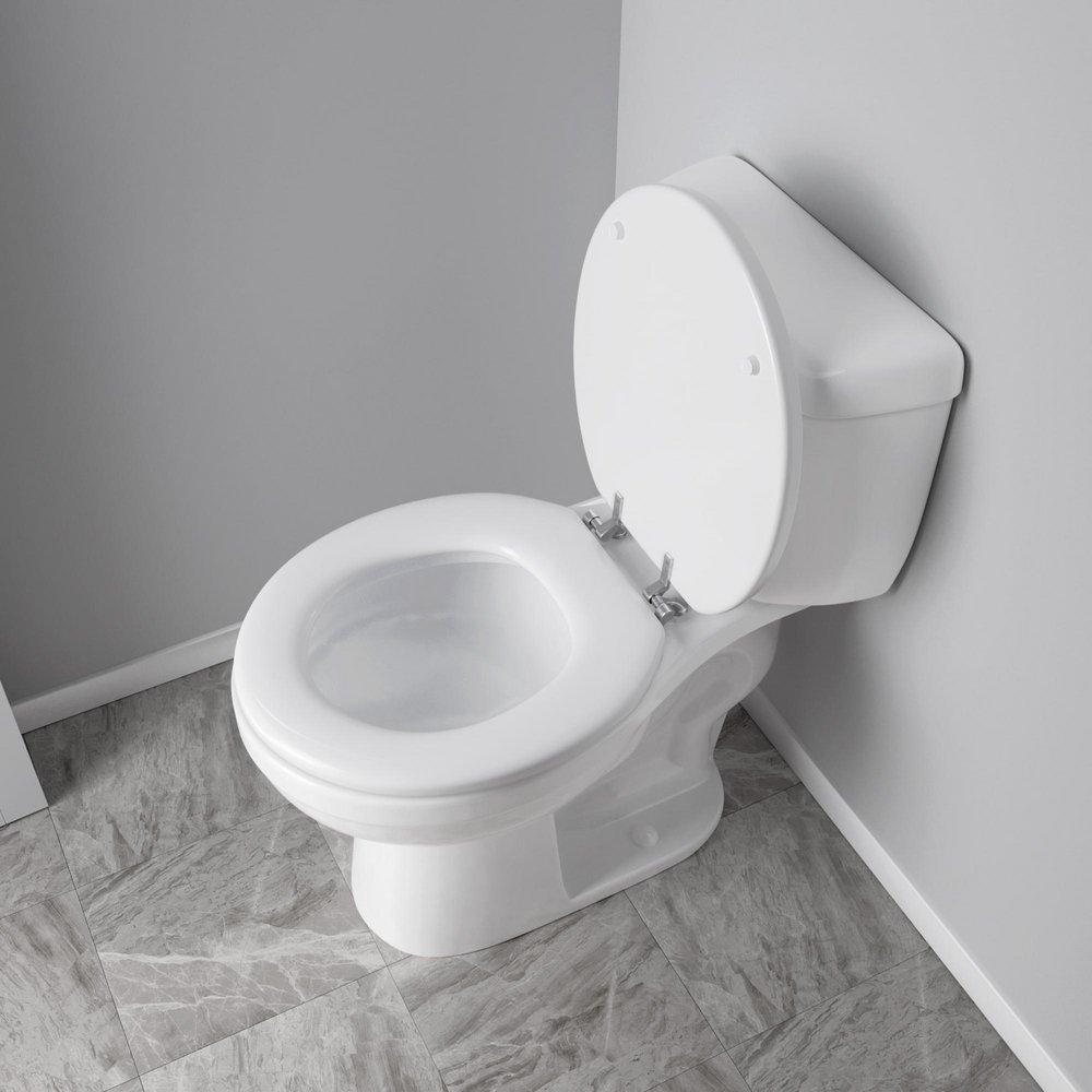Round Wood Closed Front Bead Board Toilet Seat in White 