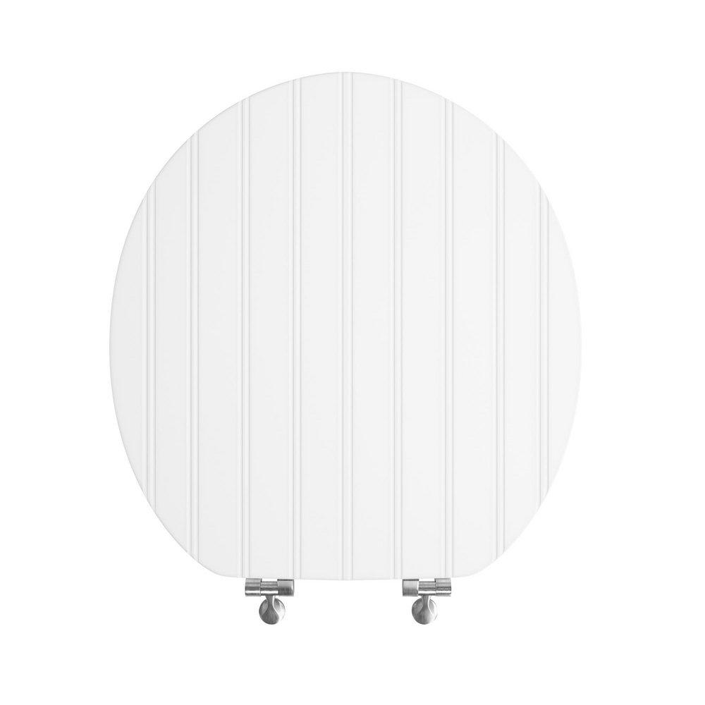 Round Wood Closed Front Bead Board Toilet Seat in White 