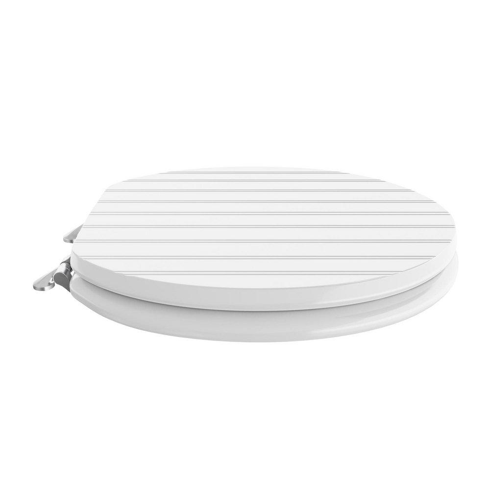 Round Wood Closed Front Bead Board Toilet Seat in White 