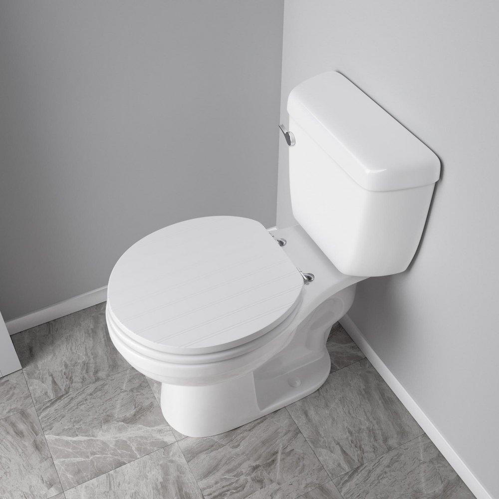 Round Wood Closed Front Bead Board Toilet Seat in White 