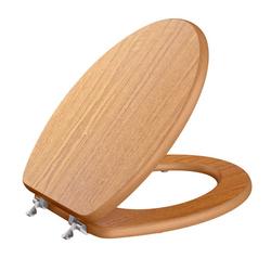 Elongated Wood Closed Front Toilet Seat in Natural Oak with Brushed Nickel Hinges