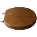 Elongated Wood Closed Front Toilet Seat in Natural Oak with Brushed Nickel Hinges 