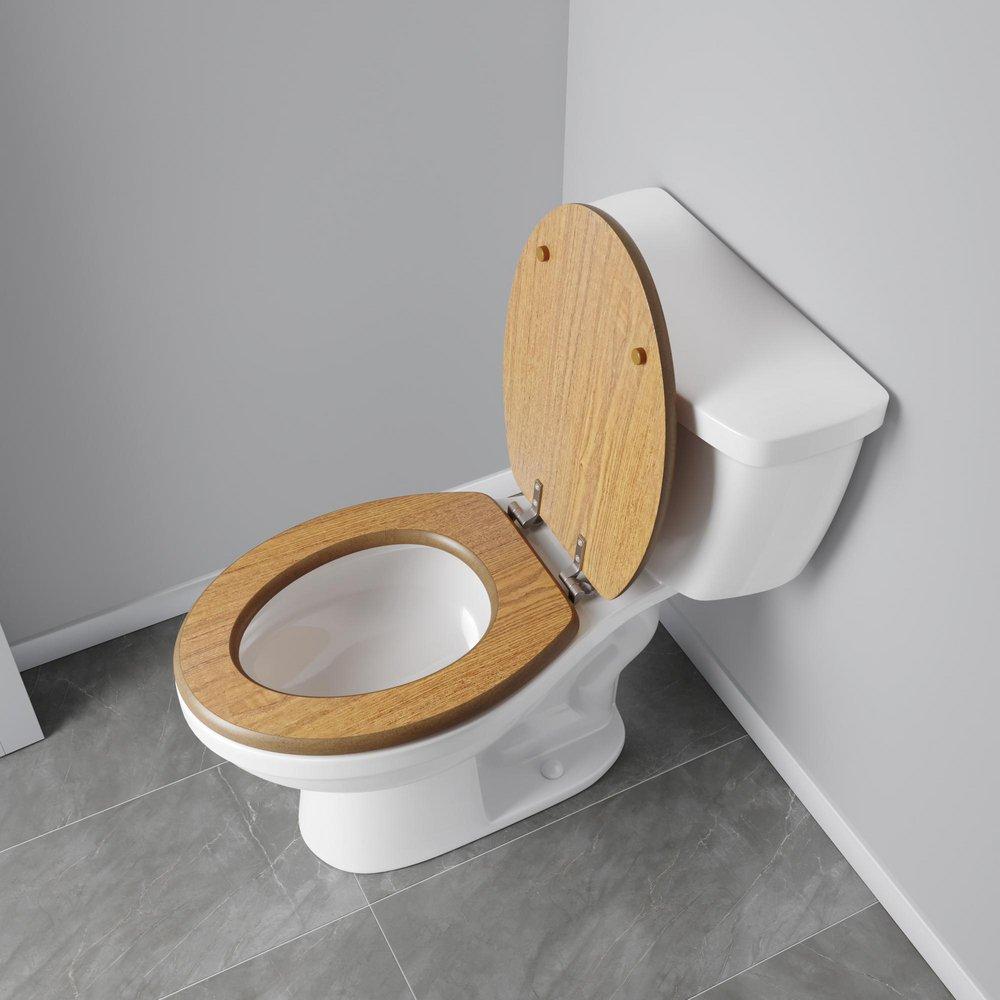 Elongated Wood Closed Front Toilet Seat in Natural Oak with Brushed Nickel Hinges 