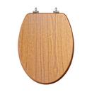 Elongated Wood Closed Front Toilet Seat in Natural Oak with Brushed Nickel Hinges 