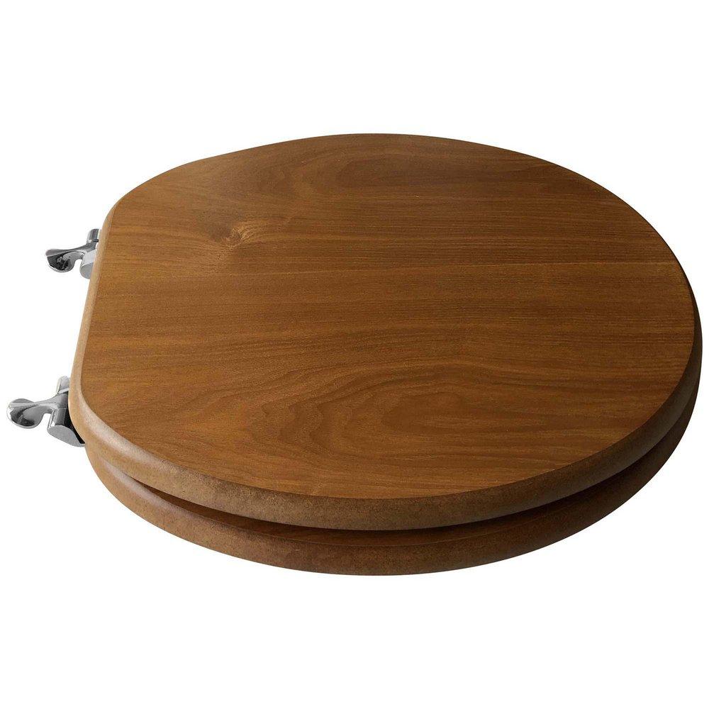 Elongated Wood Closed Front Toilet Seat in Natural Oak with Brushed Nickel Hinges 