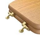 Elongated Wood Closed Front Toilet Seat in Natural Oak with Polished Brass Hinges 