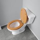 Elongated Wood Closed Front Toilet Seat in Natural Oak with Polished Brass Hinges 