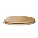 Elongated Wood Closed Front Toilet Seat in Natural Oak with Polished Brass Hinges 