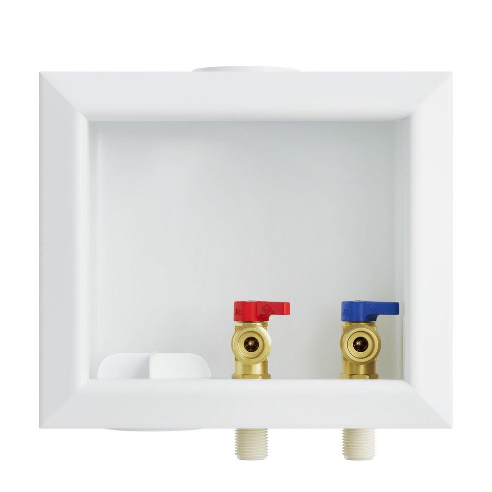 Jones Stephens White 1/2 in. Quarter-turn Washing Machine Box with Left Outlet 
