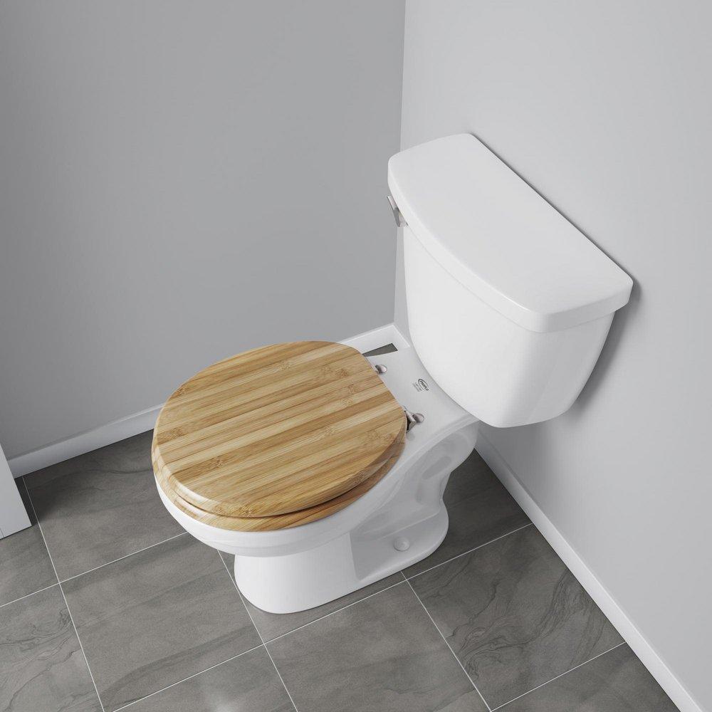 Round Closed-Front Toilet Seat and Lid in Rattan Wood 