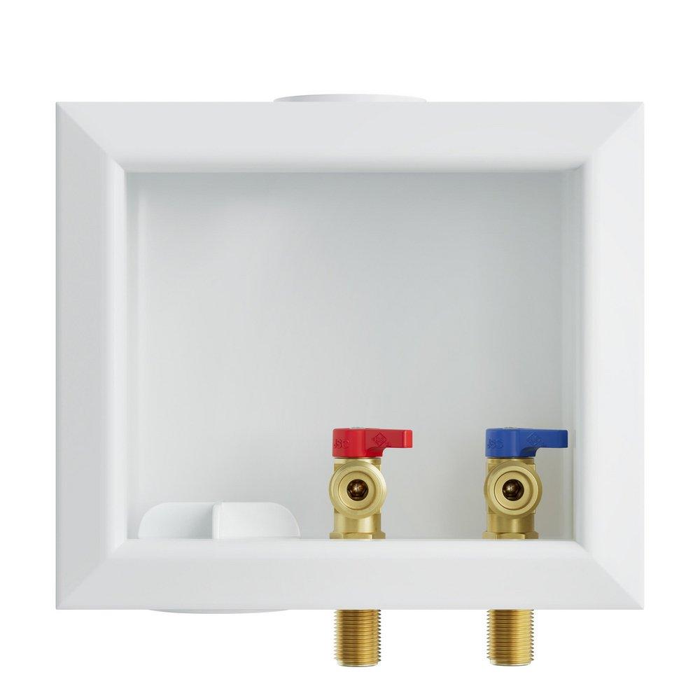 Jones Stephens White 1/2 in. Quarter-turn Washing Machine Box with Left Outlet 