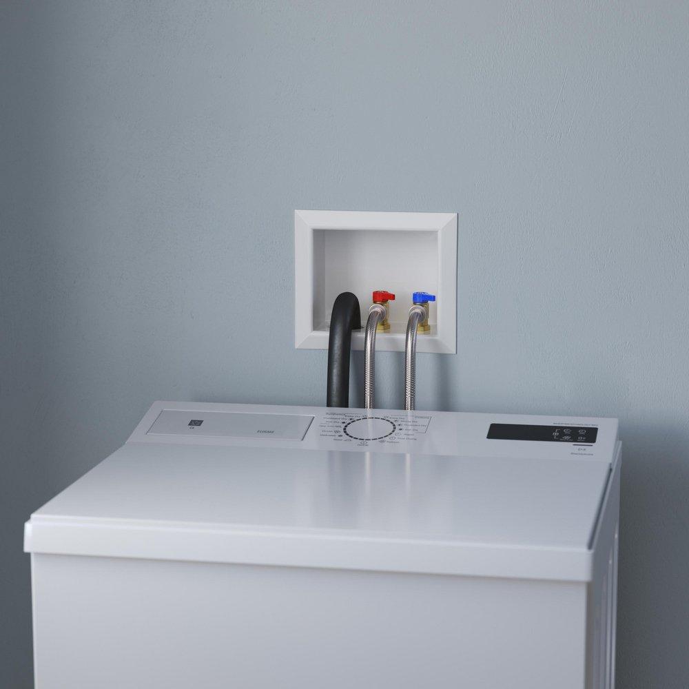 Jones Stephens White 1/2 in. Quarter-turn Washing Machine Box with Left Outlet 