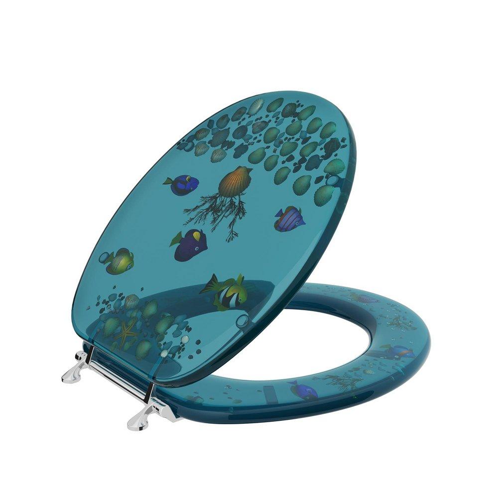 Round Closed-Front Toilet Seat and Lid with Aquarium Scene image number 0