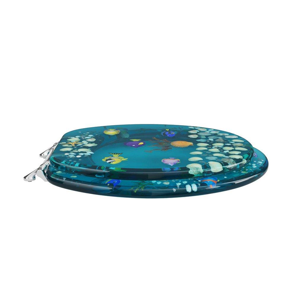 Round Closed-Front Toilet Seat and Lid with Aquarium Scene 