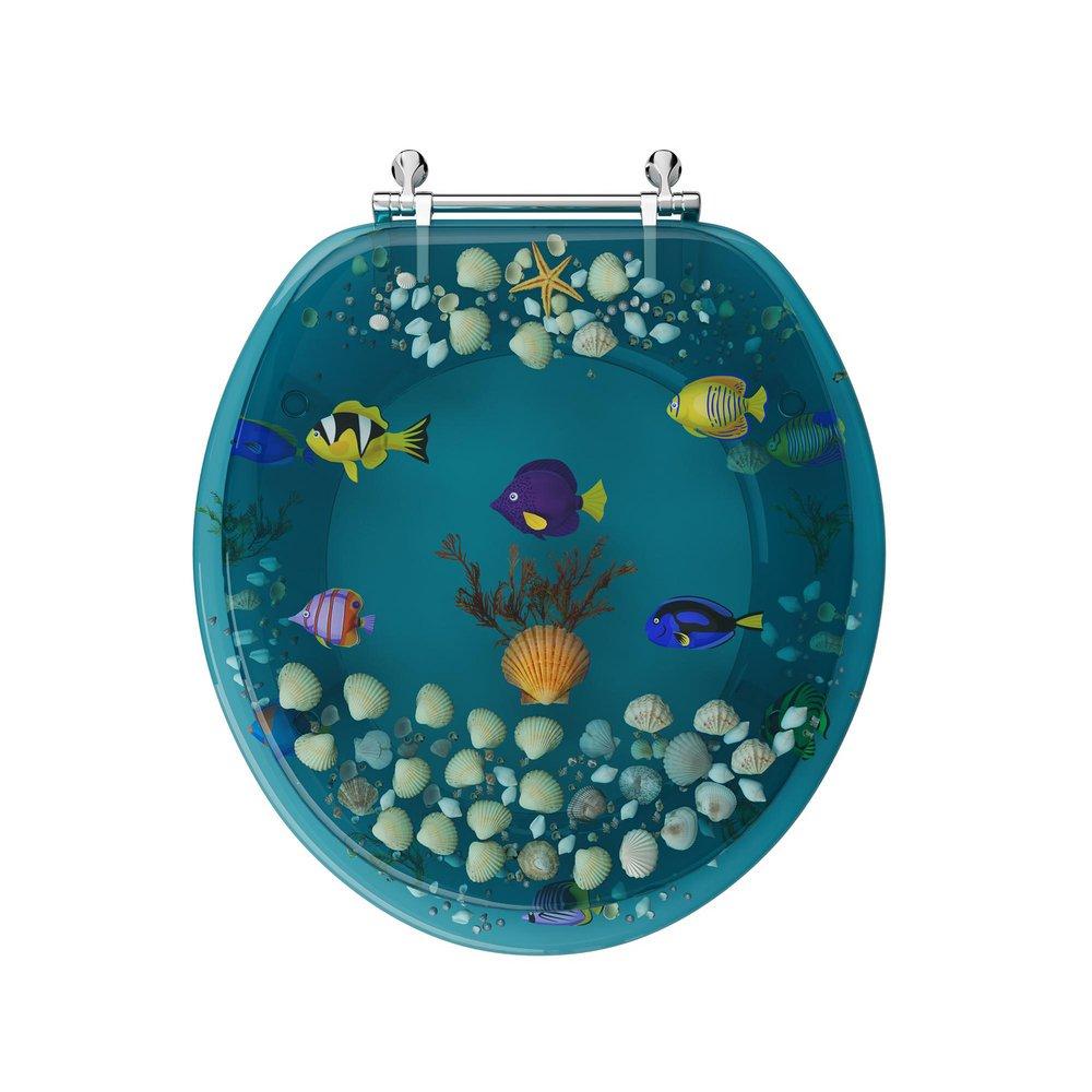 Round Closed-Front Toilet Seat and Lid with Aquarium Scene 
