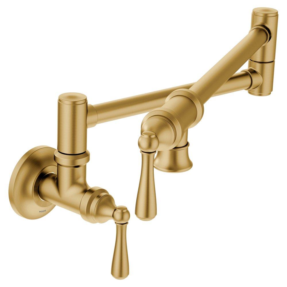 Moen Brushed Gold 5.5 gpm 1 Hole Wall Mount Pot Filler with Double Lever Handle 