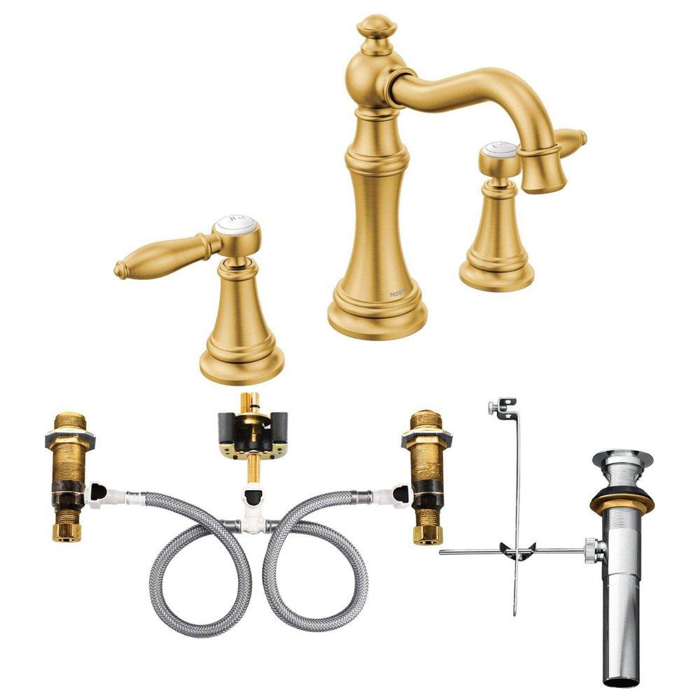 Moen Brushed Gold Two Handle Widespread Bathroom Sink Faucet 