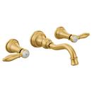 Two Handle Wall Mount Bathroom Sink Faucet in Brushed Gold