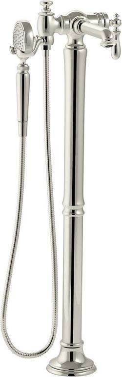 Single Handle Floor Mount Tub Filler with Hand Shower in Vibrant&reg; Polished Nickel