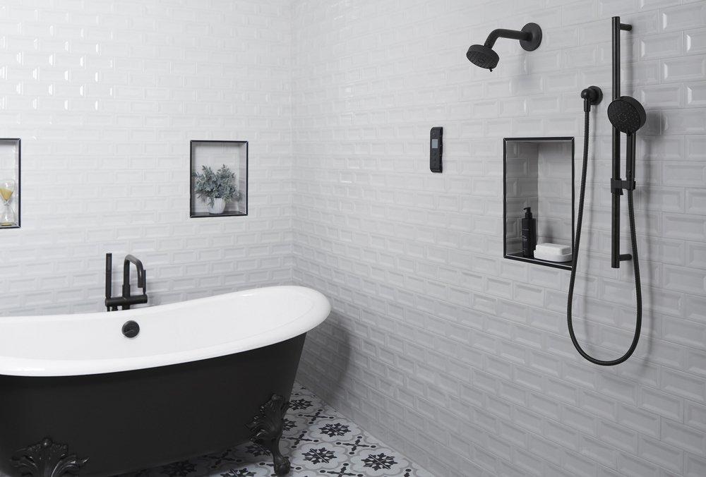 KOHLER Matte Black Single Handle Floor Mount Tub Filler with Hand Shower 