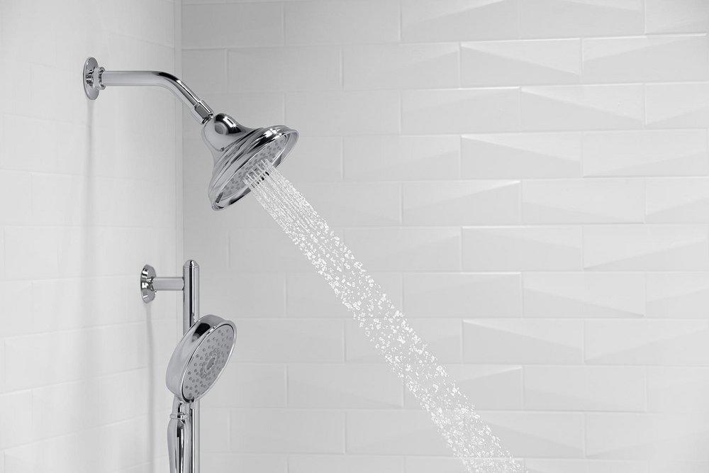 KOHLER Polished Chrome Multi Function Full Coverage, Pulsating Massage and Silk Spray Showerhead 