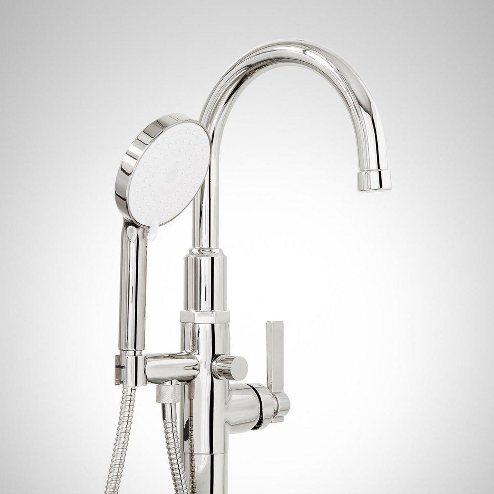 Signature Hardware Polished Chrome 10 gpm Floor Mount Tub Filler with Single Lever Handle and 1.8 gpm Handshower 